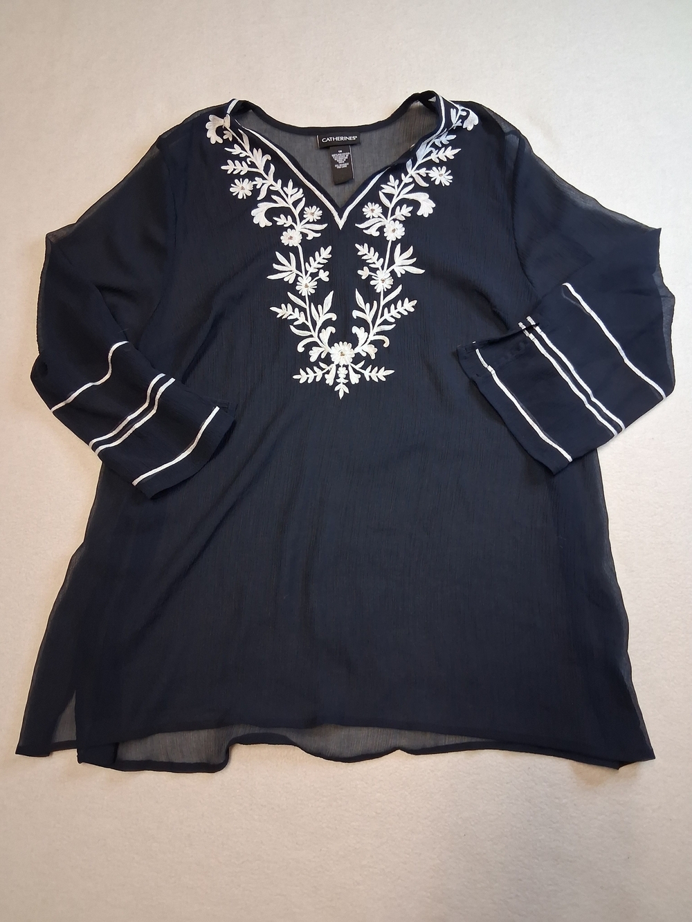 Catherines Navy V-Neck Embroidered Tunic Top